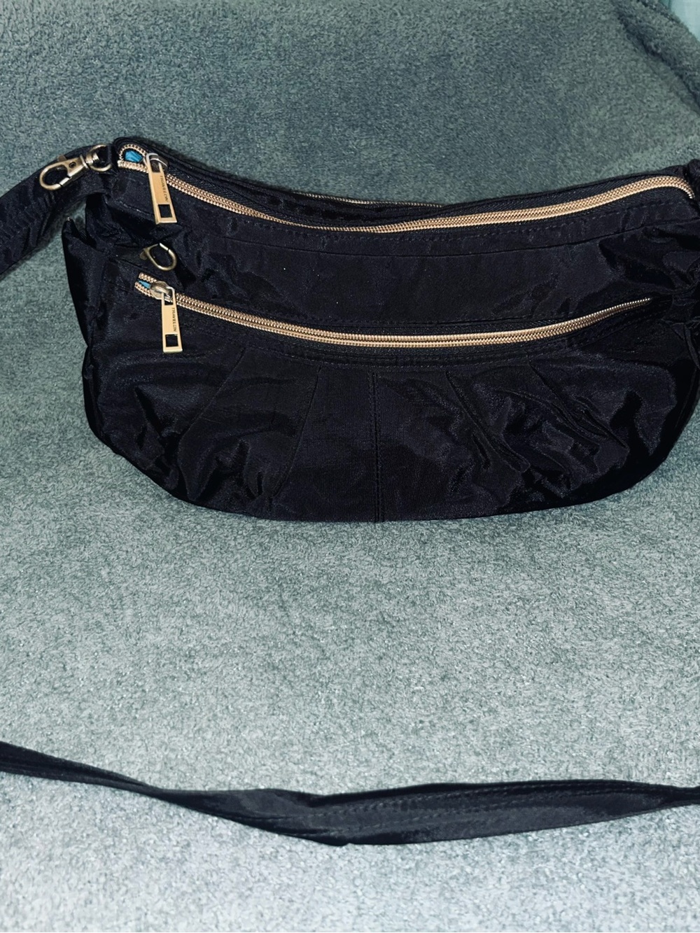 Travelon Black Women's Crossbody Bag with Gold Zippers